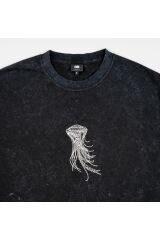 Jelly Fish Nakışlı Yıkamalı Oversize T-Shirt L - Siyah