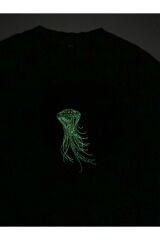 Jelly Fish Nakışlı Yıkamalı Oversize T-Shirt L - Siyah
