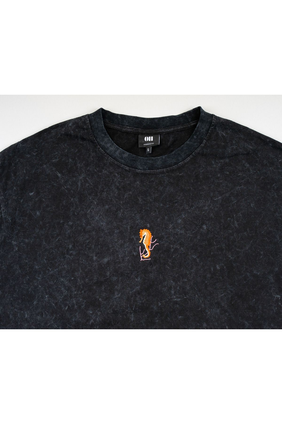 Denizatı Nakışlı Yıkamalı Oversize T-Shirt S - Siyah