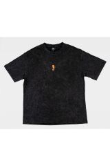 Denizatı Nakışlı Yıkamalı Oversize T-Shirt S - Siyah