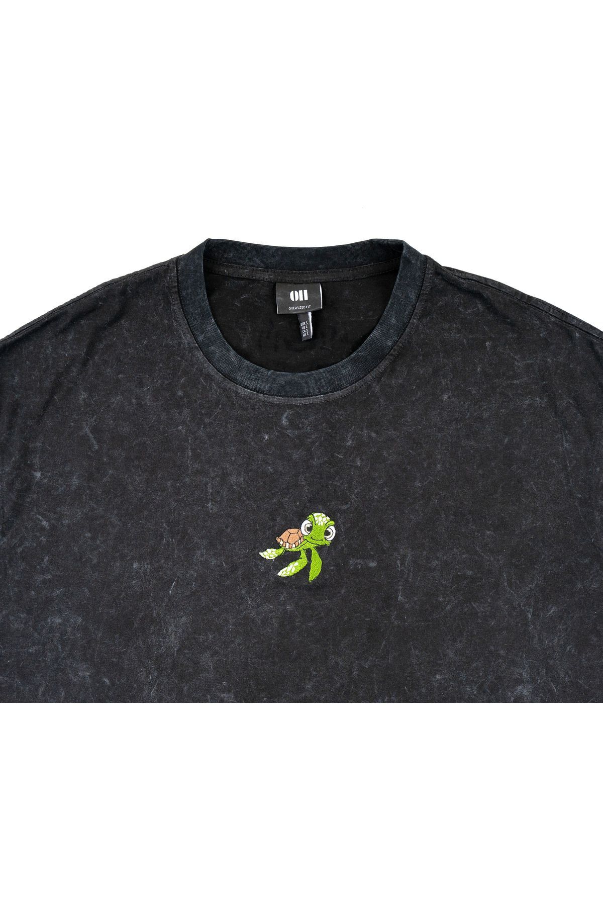 Crush Nakışlı Yıkamalı Oversize T-Shirt L - Siyah