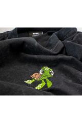 Crush Nakışlı Yıkamalı Oversize T-Shirt L - Siyah