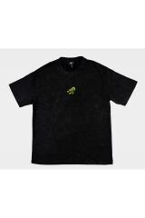 Crush Nakışlı Yıkamalı Oversize T-Shirt L - Siyah