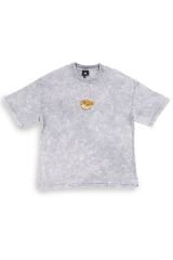 Balon Balığı Nakışlı Yıkamalı Oversize T-Shirt L - Gri