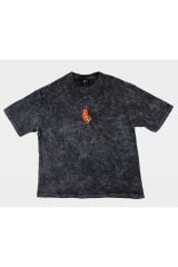 Ahtapot Nakışlı Yıkamalı Oversize T-Shirt