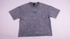 Sapan Kuyruk Köpek Balığı Nakışlı Yıkamalı Oversize T-Shirt