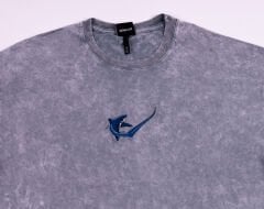 Sapan Kuyruk Köpek Balığı Nakışlı Yıkamalı Oversize T-Shirt