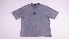 Sapan Kuyruk Köpek Balığı Nakışlı Yıkamalı Oversize T-Shirt