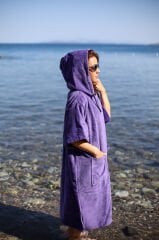 Mor Cepli Kapşonlu Havlu Panço