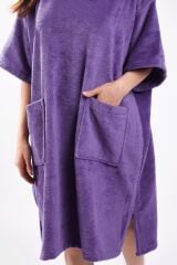Mor Cepli Kapşonlu Havlu Panço