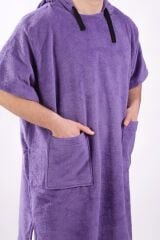 Mor Cepli Kapşonlu Havlu Panço