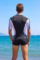 Siyah Kısa Kollu Uva-b Korumalı Rashguard Mayo Erkek